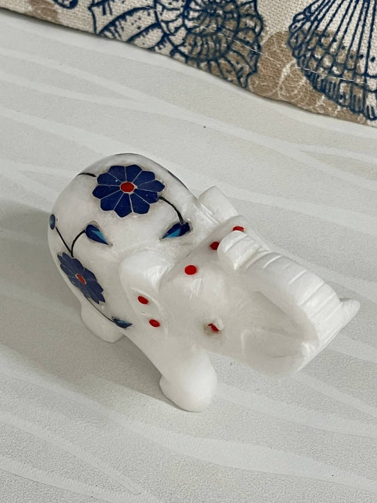 White Marble Inlay Craft Elephant β 3.5β (L) x 3β (H) ,1Peice