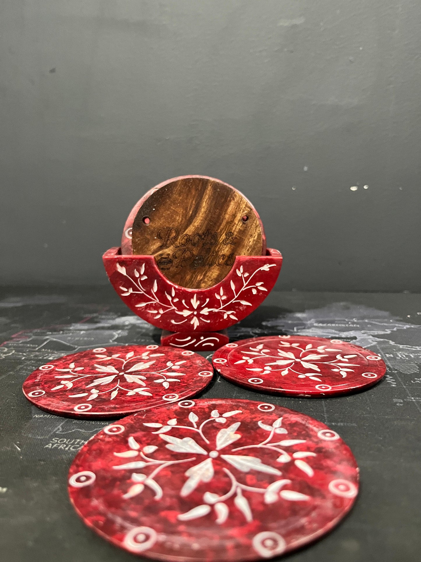 Premium Marble Tea Coaster Set – Handcrafted, Elegant Design (3.5-inch, with Holder)