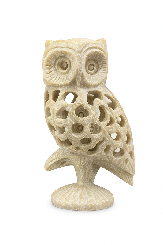 Handcrafted Stone Owl Statue | Vastu Home Decor for Wealth, Wisdom & Protection