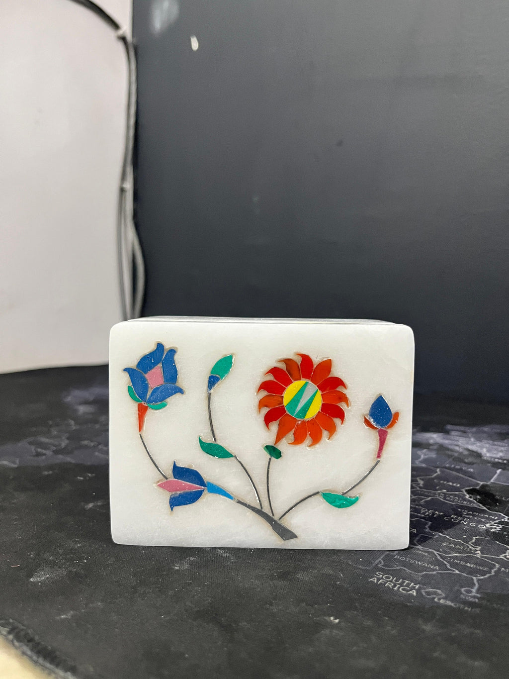 Handcrafted White Marble Inlay Box – Floral Design (4 x 3 inch)