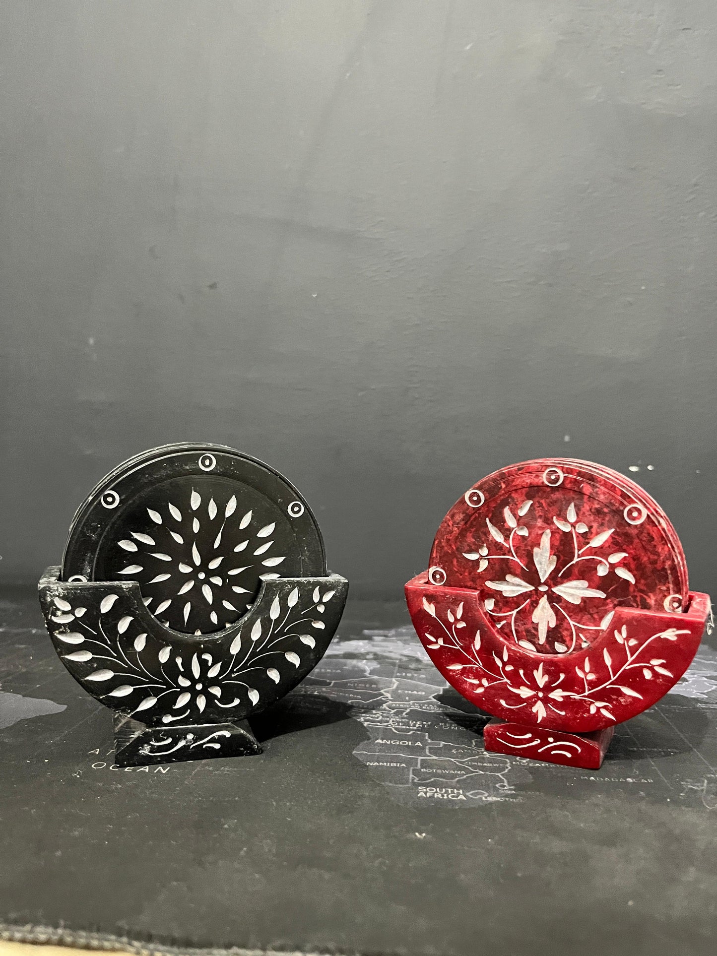 Premium Marble Tea Coaster Set – Handcrafted, Elegant Design (3.5-inch, with Holder)