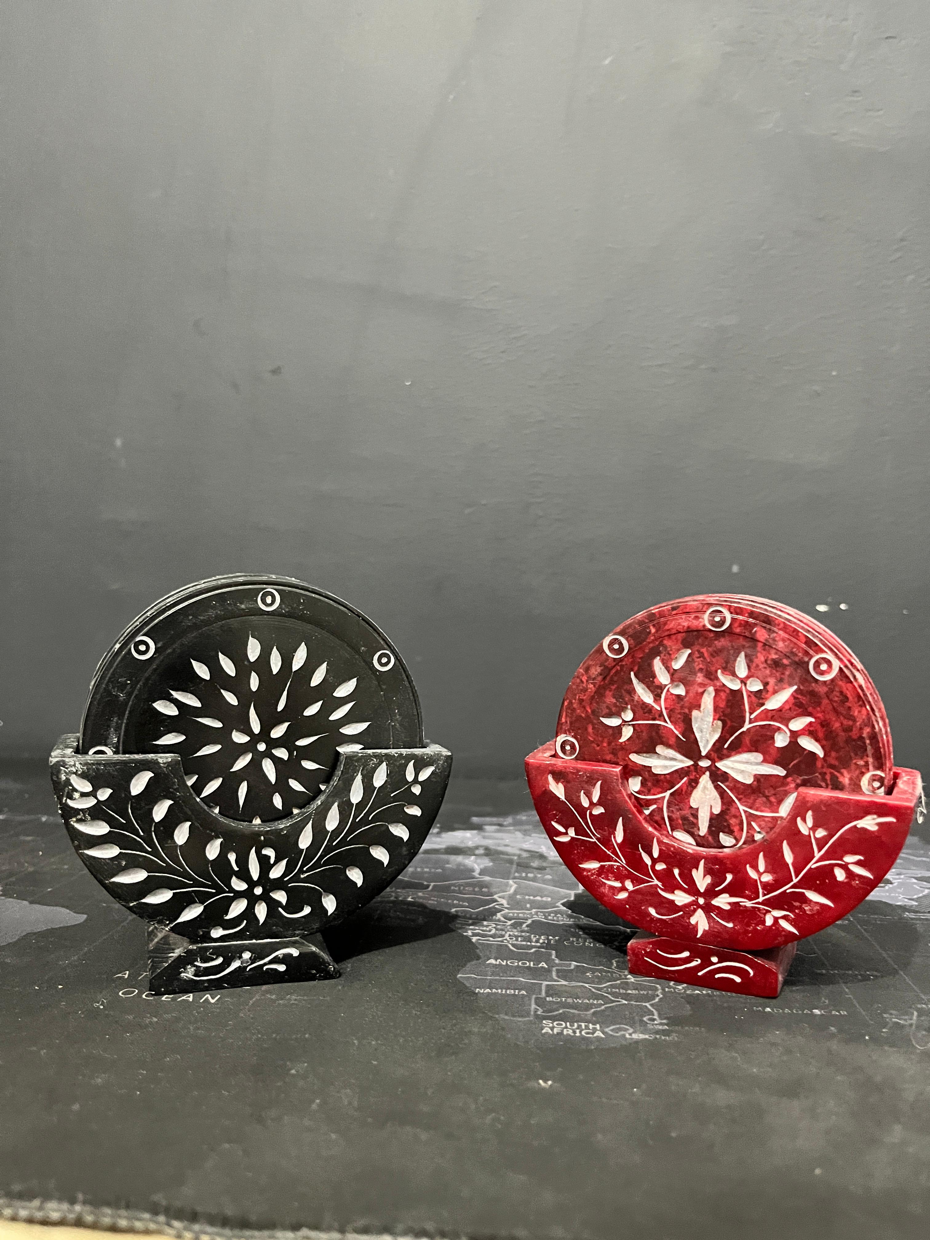 Premium Marble Tea Coaster Set – Handcrafted, Elegant Design (3.5-inch, with Holder)