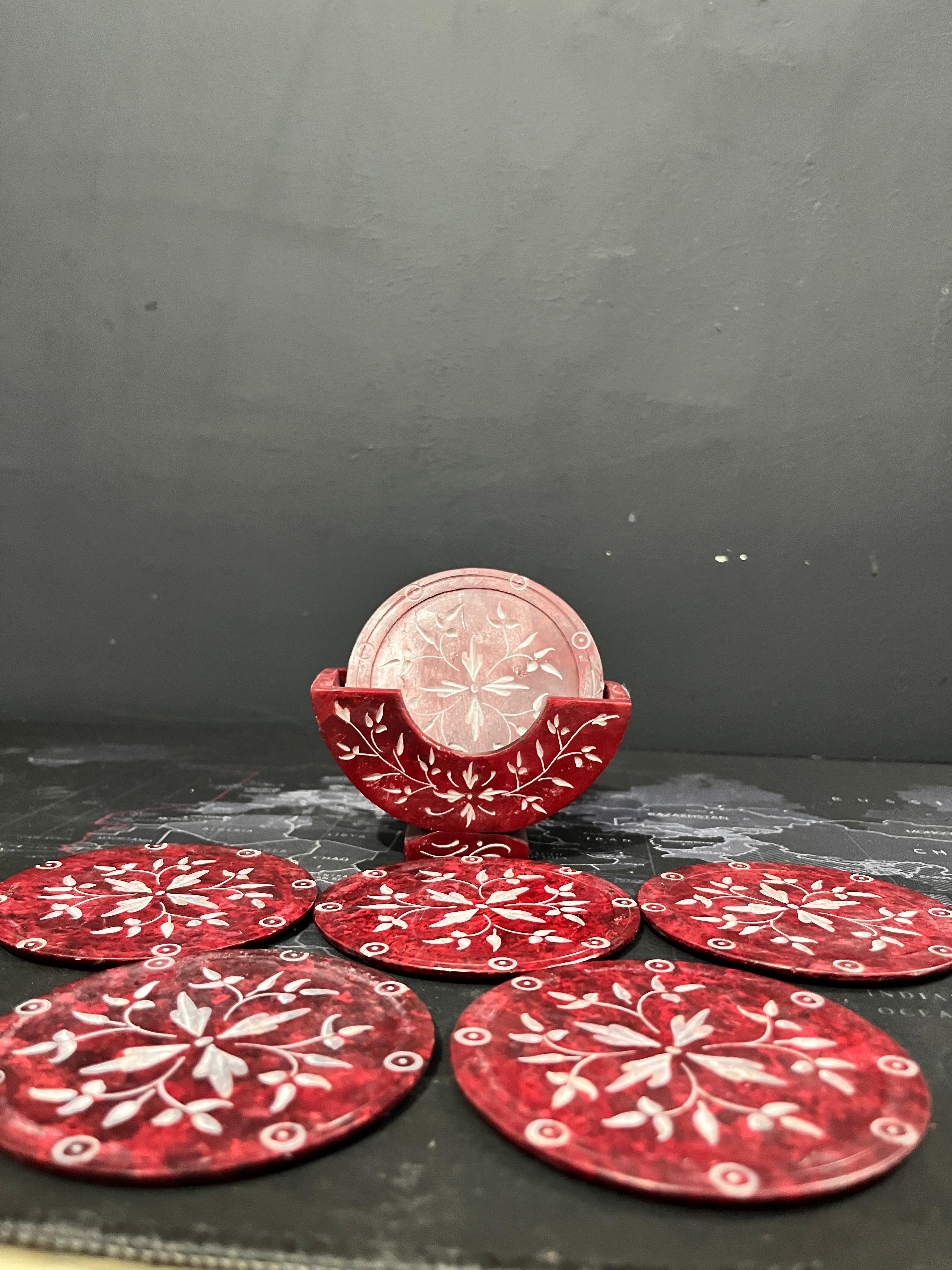 Premium Marble Tea Coaster Set – Handcrafted, Elegant Design (3.5-inch, with Holder)