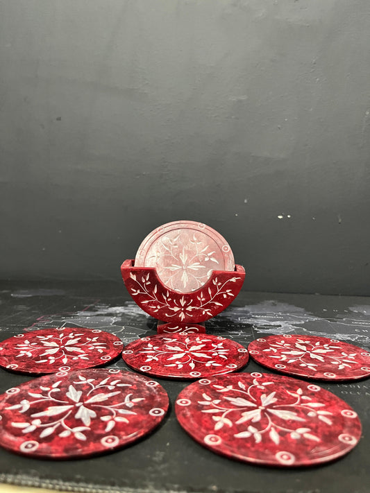 Premium Marble Tea Coaster Set – Handcrafted, Elegant Design (3.5-inch, with Holder)