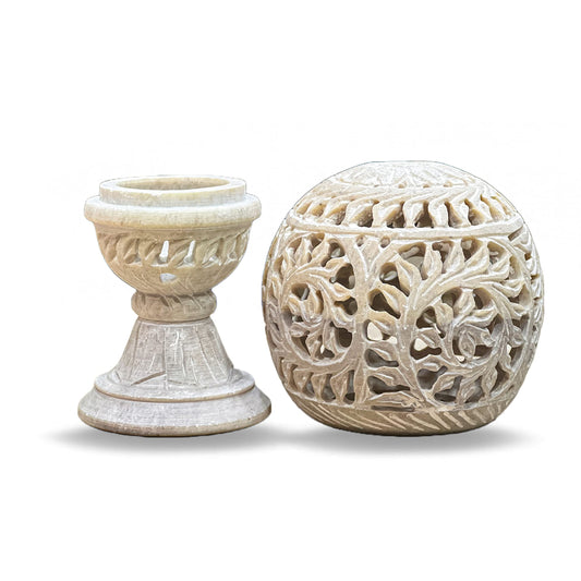 Heritage Glow Set – Marble & Soapstone Night Lamp / Tea Light /Candle Holder – 6” Agra Stone Craft