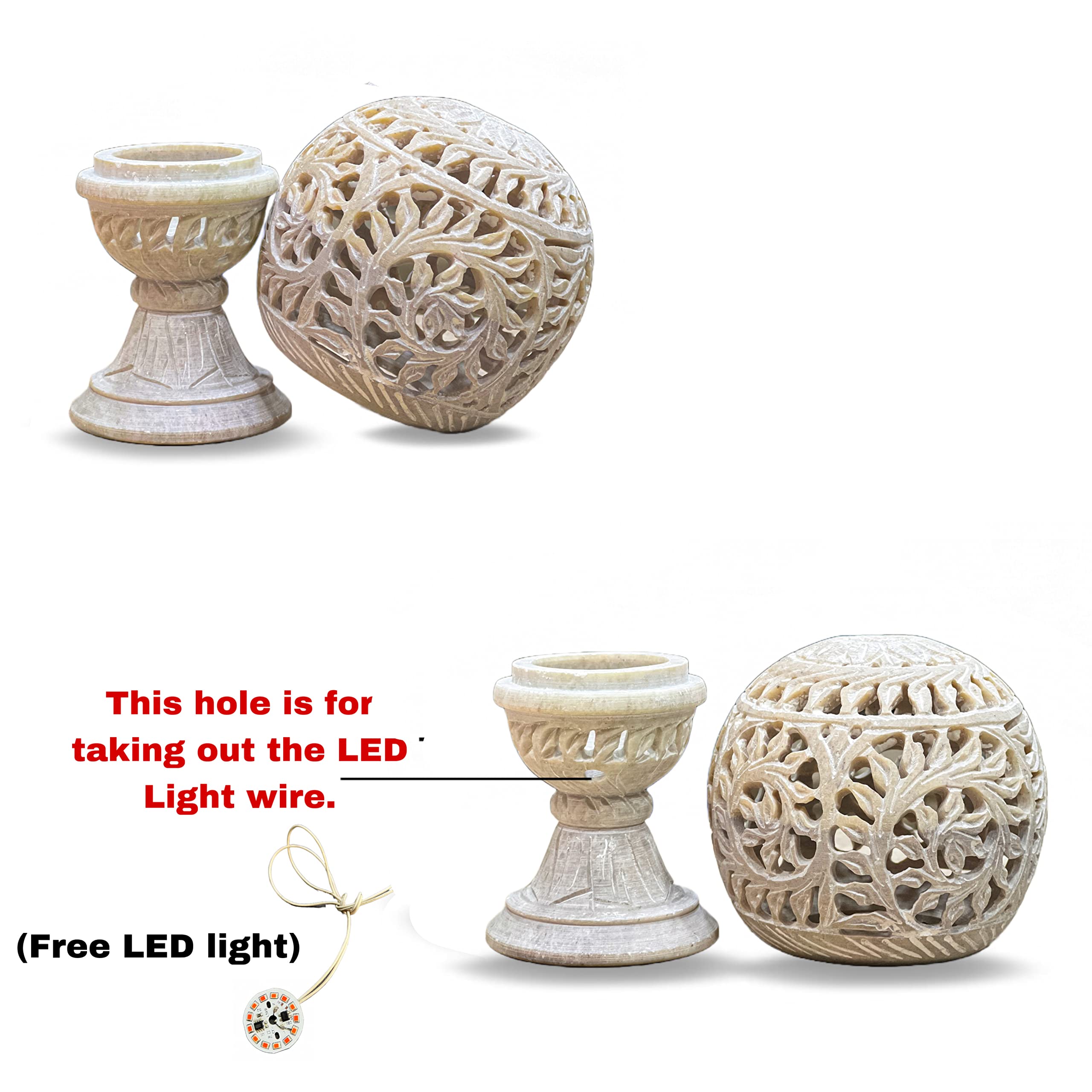 Heritage Glow Set – Marble & Soapstone Night Lamp / Tea Light /Candle Holder – 6” Agra Stone Craft