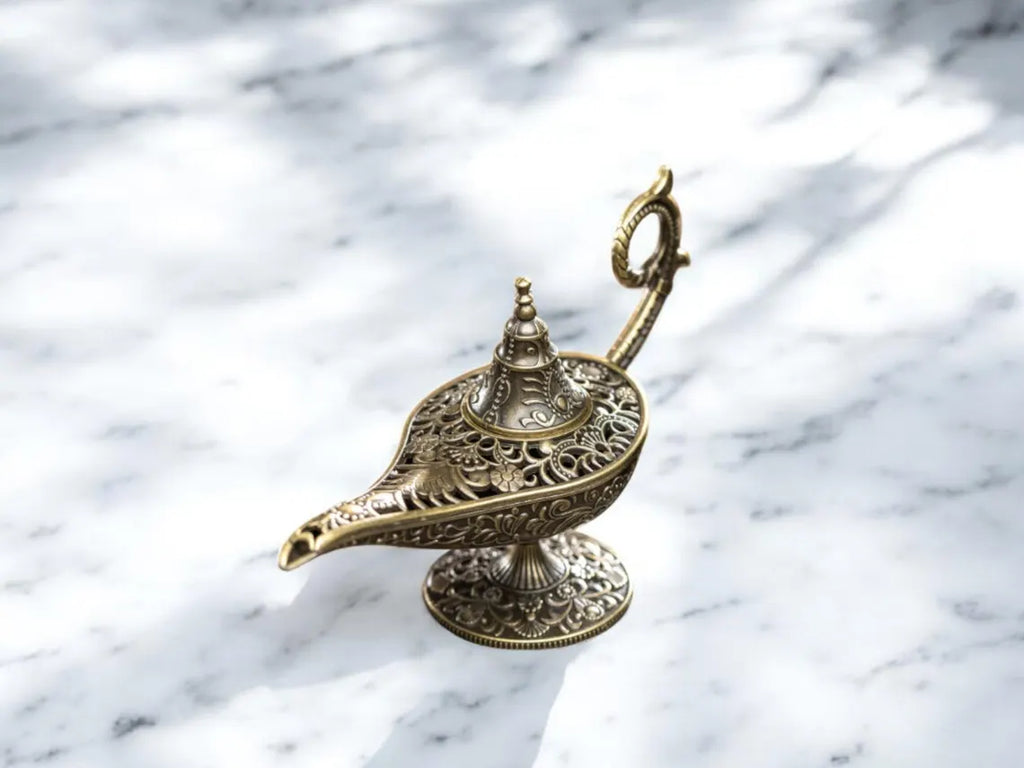 Antique Metal Incense Burner – Aladdin’s Magic Lamp Design – Decorative Craft & Candle Holder