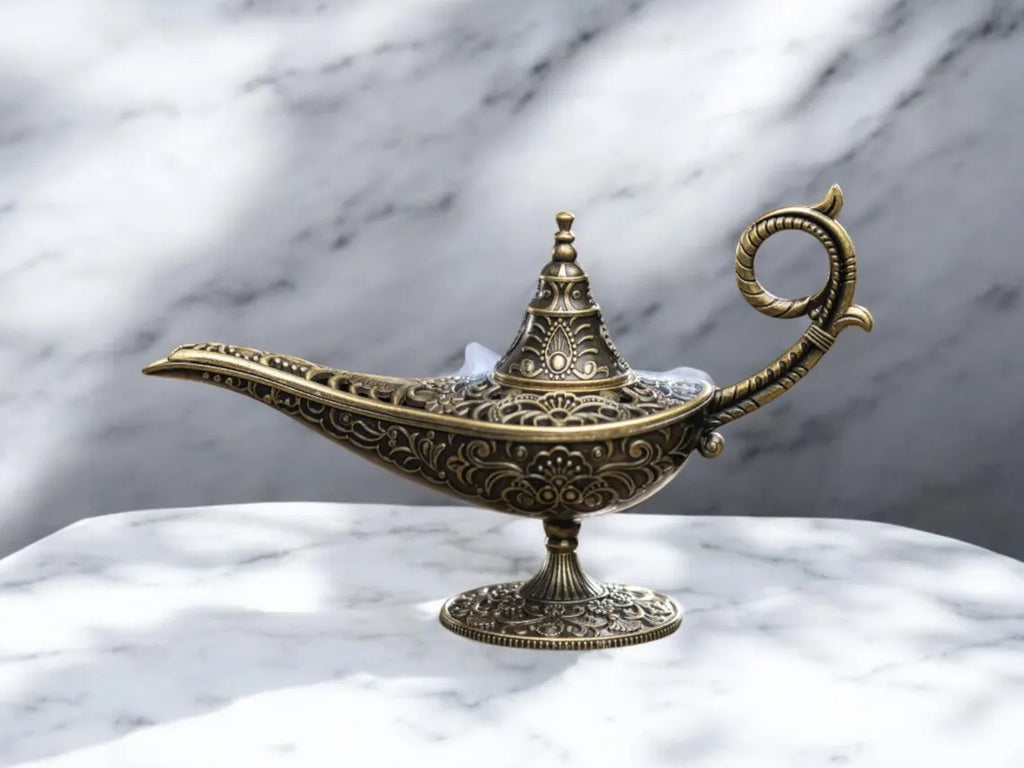 Antique Metal Incense Burner – Aladdin’s Magic Lamp Design – Decorative Craft & Candle Holder