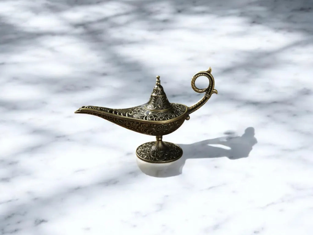 Antique Metal Incense Burner – Aladdin’s Magic Lamp Design – Decorative Craft & Candle Holder