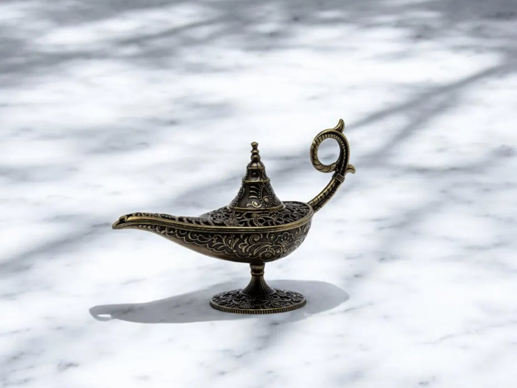 Antique Metal Incense Burner – Aladdin’s Magic Lamp Design – Decorative Craft & Candle Holder