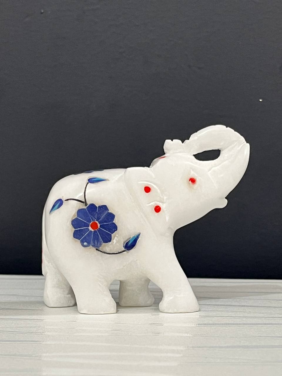 White Marble Inlay Craft Elephant – 3.5” (L) x 3” (H) ,1Peice