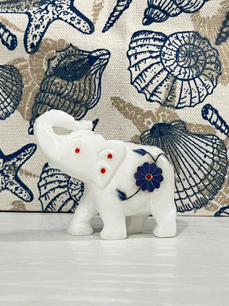 White Marble Inlay Craft Elephant – 3.5” (L) x 3” (H) ,1Peice