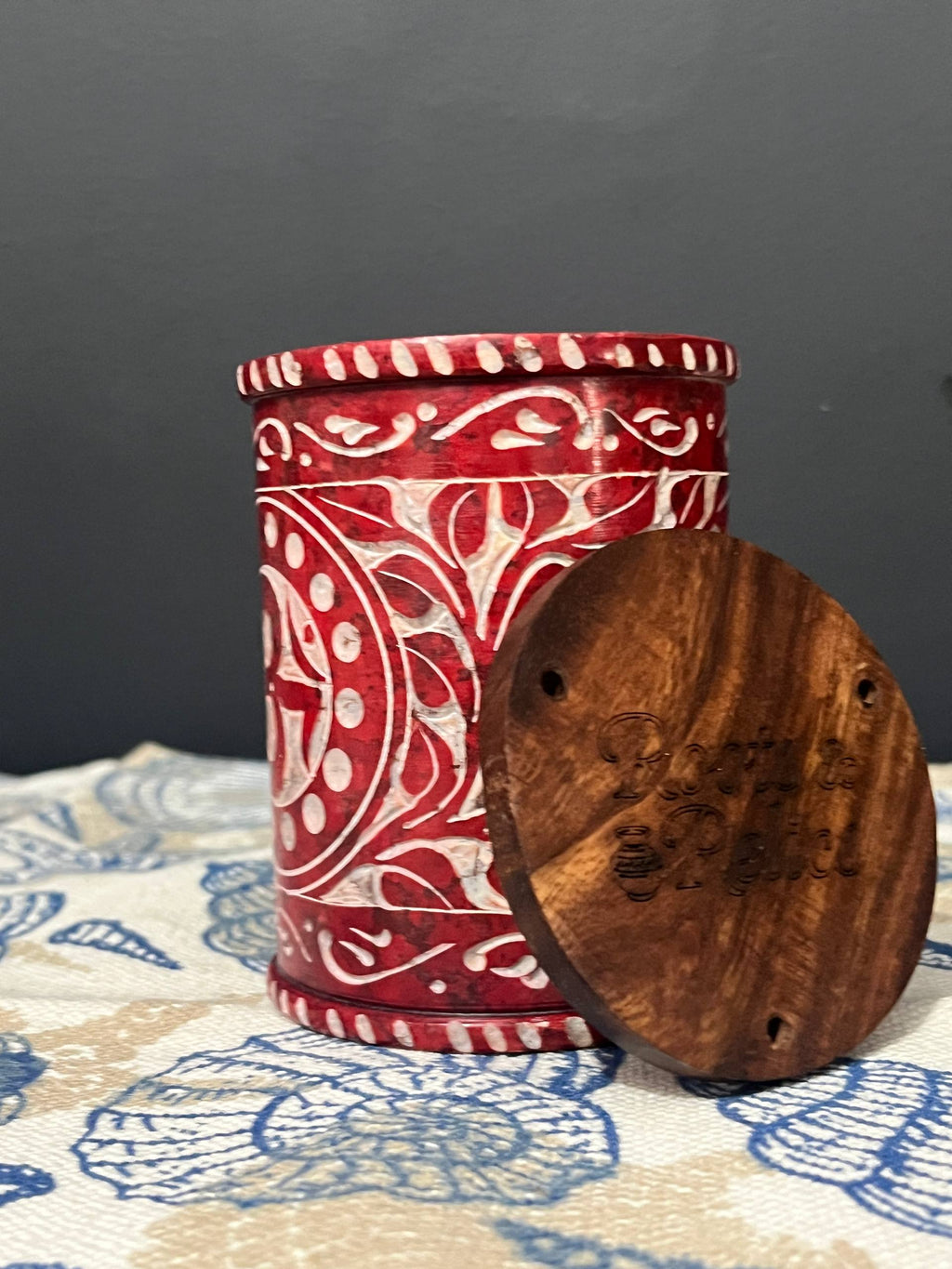 Handcrafted Red Marble “Om” Pen Stand – 4” (H) x 3” (Dia.)