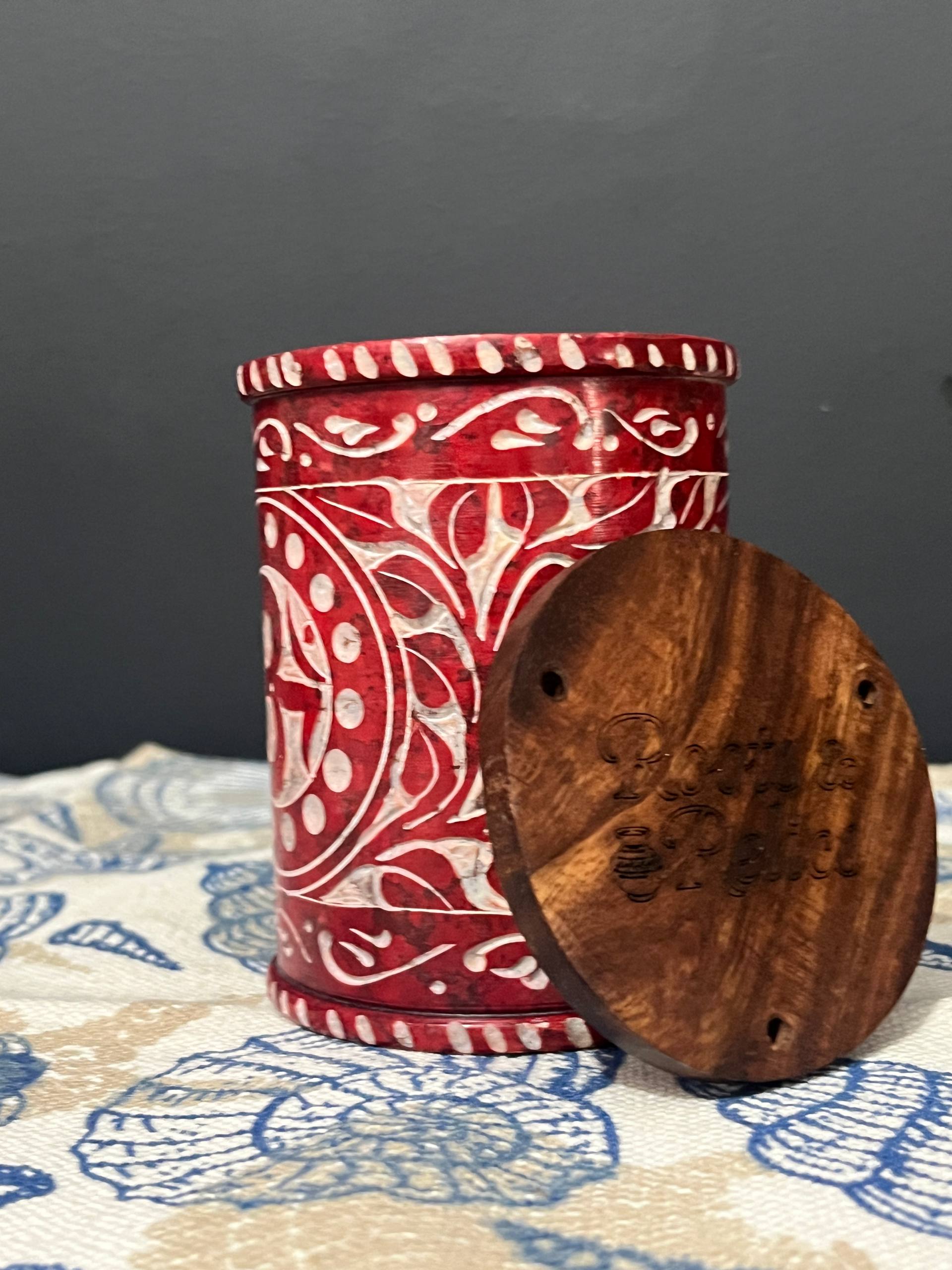 Handcrafted Red Marble “Om” Pen Stand – 4” (H) x 3” (Dia.)