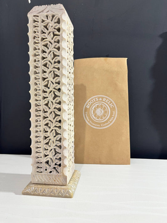 Handmade Marble Soapstone Incense Stick Burner – Jaali Carving, 1pc
