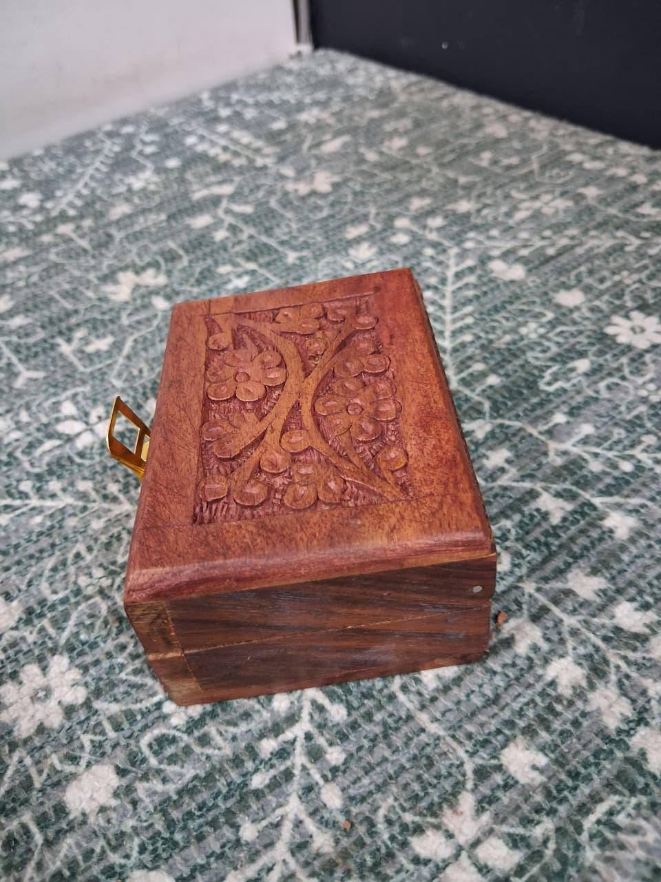 Handcrafted Wooden Keepsake Box with Intricate Floral Carving