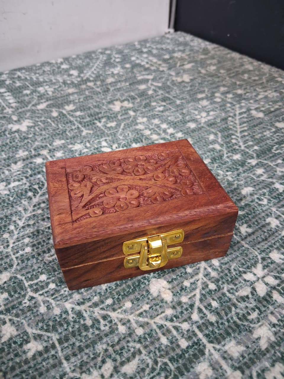 Handcrafted Wooden Keepsake Box with Intricate Floral Carving
